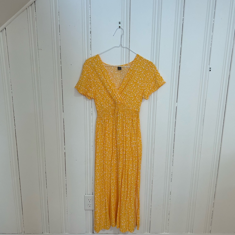SHEIN Yellow Floral Midi Dress